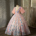 Vestido de niña de las flores para niñas, elegante, para desfile, comunión, lentejuelas, vestido de fiesta de cumpleaños hinchado 