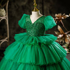 Little Girl Dress Girl Pageant Summer Elegant Green Puffy Princess Communion Dress