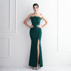 New toasting clothes Bride long tube top Thank you banquet feather fishtail skirt Wedding car model Exhibition dress
