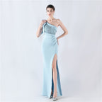 Craft hot diamond lace high-end foreign trade satin evening dress