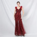 New craft ostrich hair mesh yarn beads high-end long dress skirt