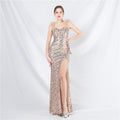 New evening dress craft beaded ostrich hair beads side split evening dress