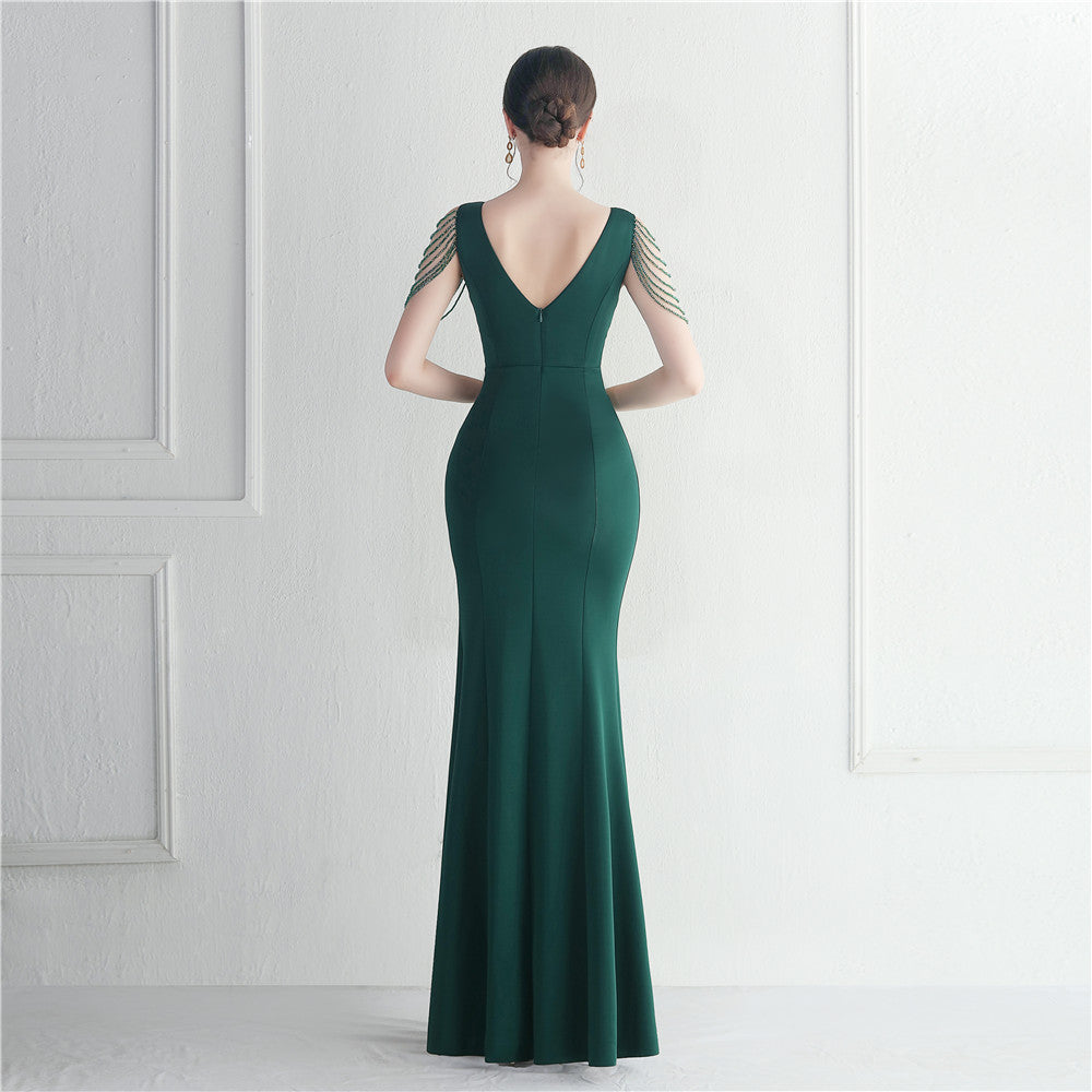 Hot Diamond Beads Celebrity Dinner Wedding Long Evening Dress Dress