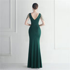 Hot Diamond Beads Celebrity Dinner Wedding Long Evening Dress Dress