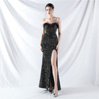 Court fishbone vest waist handmade ostrich plush bottom beads high-end evening dress