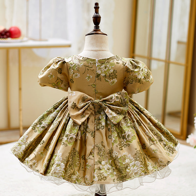 Kleinkind-Abendkleid, Mädchen-Kommunionskleid, Vintage-Rundhalsausschnitt, bedrucktes Prinzessinnenkleid 