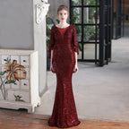 Angel wings sequined fishtail banquet elegant temperament annual meeting host car model party dress female summer