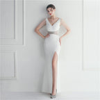Hot Diamond Beads Celebrity Dinner Wedding Long Evening Dress Dress