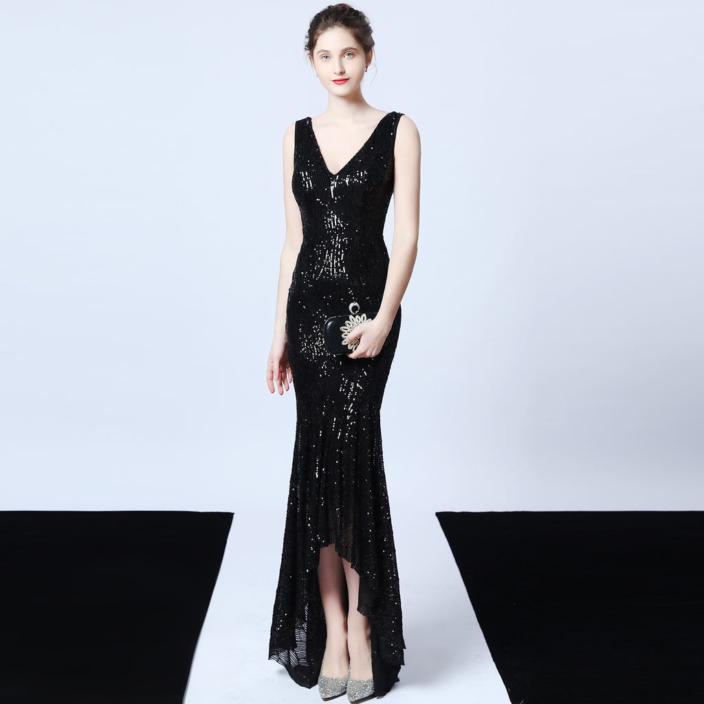 Evening dress V-neck sexy night show socialites party dress dinner dress host