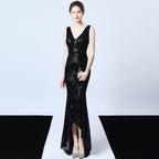 Evening dress V-neck sexy night show socialites party dress dinner dress host