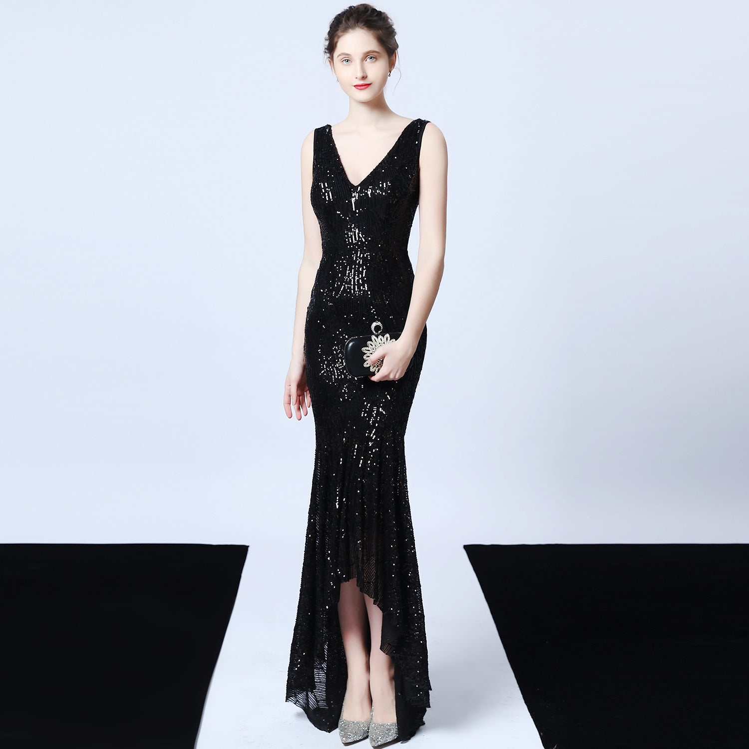 Evening dress V-neck sexy night show socialites party dress dinner dress host