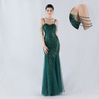 New dress craft beaded mesh sequined evening dress, performance, hosting, annual meeting