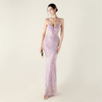 New Bead Embroidery Sequins Waist Strap Deep V Heart Suspender Evening Dress, Banquet Party