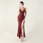 New deep V suspender sequined fishtail evening dress beaded decorative sexy night banquet dress