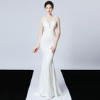 Pure handmade appliqué beaded toast dress bridal long thank you banquet slim fishtail dress wedding evening dress