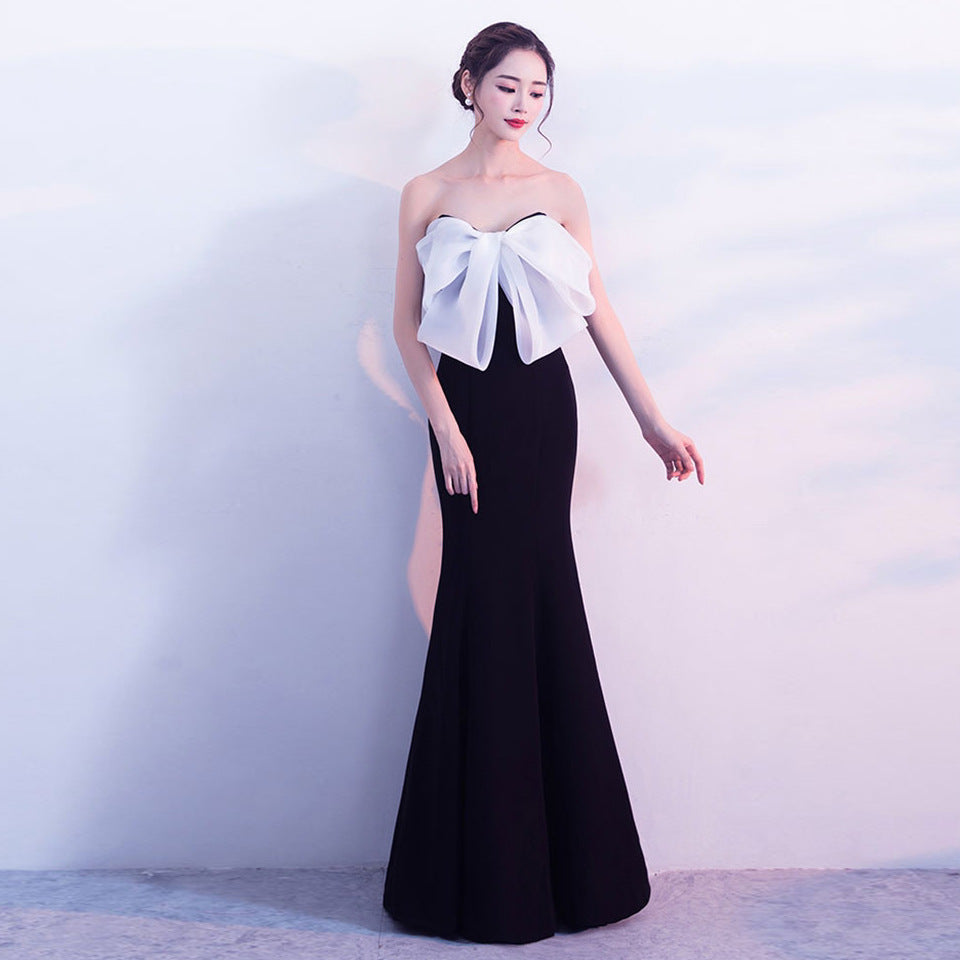 Evening dress long new sexy banquet host tube top fishtail thin short dress women