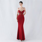 Evening dress waist fish bone beads hot diamond banquet performance host evening dress