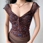 Ruched Floral V Neck Slim Sexy Blouse