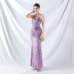 new dress craft order ostrich hair positioning flower bead piece evening dress