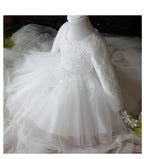Girl First Communion Dress Childrenl White Round Neck Long Sleeve Fluffy Flower Girl Dress Baptism Dress