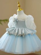 Kommunionkleid für Mädchen, Prinzessinnenkleid mit Puffärmeln, Perlenbesatz, flauschig, Geburtstagskleid 