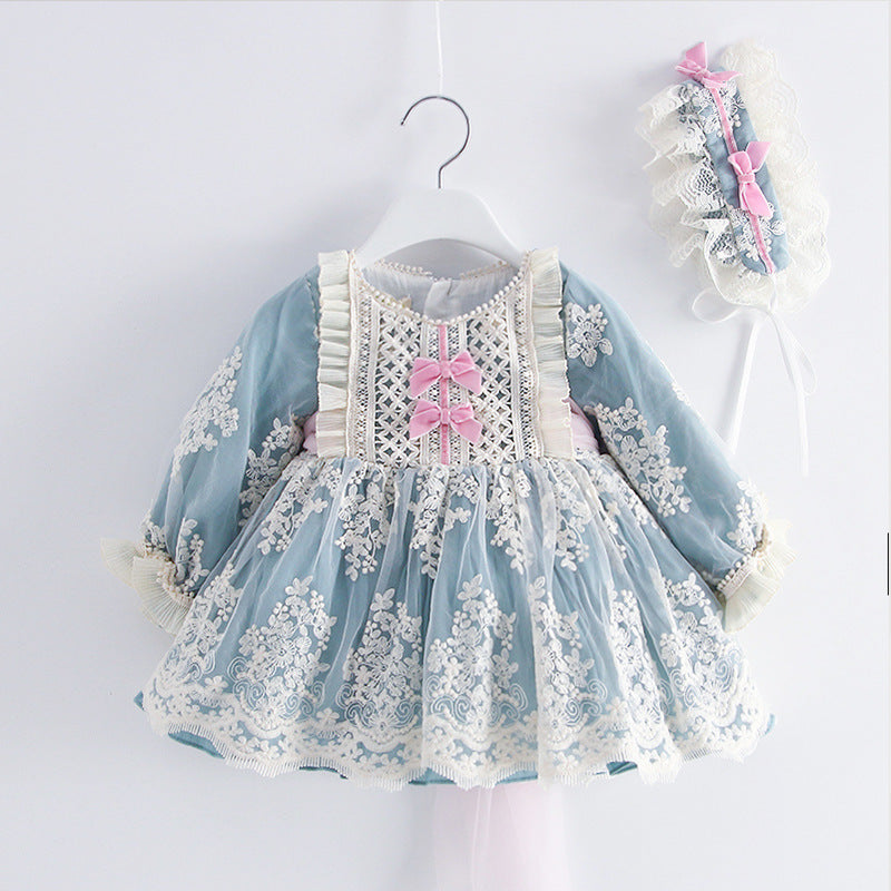 Kleinkind-Abendkleid, Lolita-Kleid für kleine Mädchen, Spitze, Blumenmuster, Puffärmelkleid, Kommunionskleid, Blumenmädchenkleid, Prinzessinnenkleid 