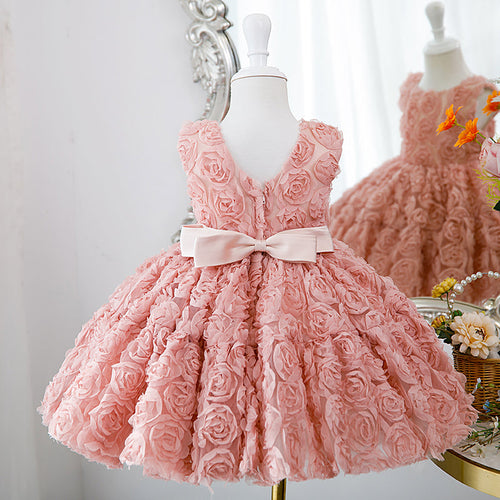 Babykleid für Mädchen, Kleinkind-Blumenfest, Erstkommunion, Taufe, flauschiges Prinzessinnenkleid 