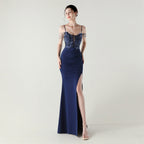 New bead tube craft fishbone strap waist formal banquet dance suspender sequined evening dress