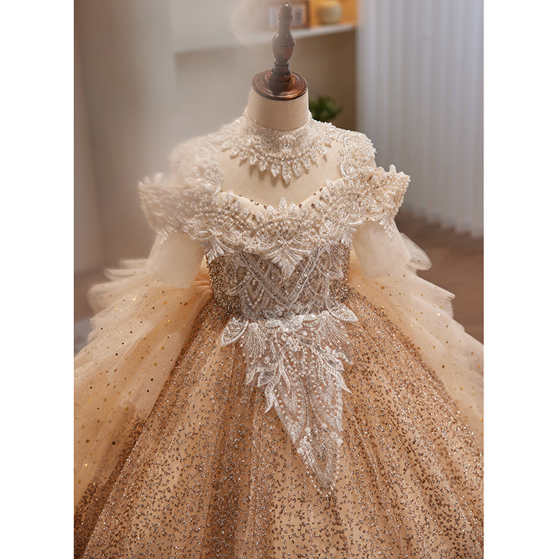 Vestido de princesa con lentejuelas y cuentas para fiesta de cumpleaños de comunión de niña pequeña 