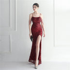 Positioning flower bead slice bead craft foreign trade sexy dress long