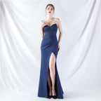 Heavy industry court fishbone vest waist high-end small vertical tail satin evening dress