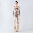 New waist fish bone shaping positioning flower beads live streaming host sexy bead suspender evening dress