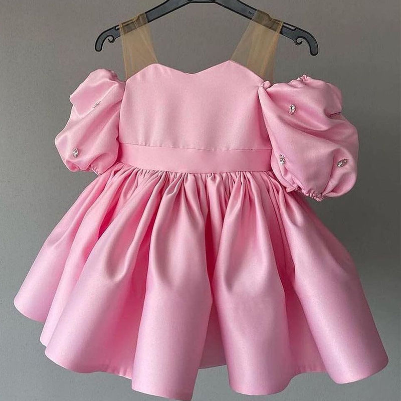 Lindo vestido de bautizo para niña, vestido de princesa para primera comunión y desfile de niñas pequeñas. 