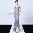 Evening dress V-neck sexy night show socialites party dress dinner dress host