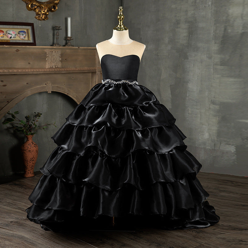 Vestido de comunión para niña, vestido negro de lujo para fiesta de cumpleaños, vestido esponjoso. 