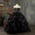 Vestido de comunión para niña, vestido negro de lujo para fiesta de cumpleaños, vestido esponjoso. 