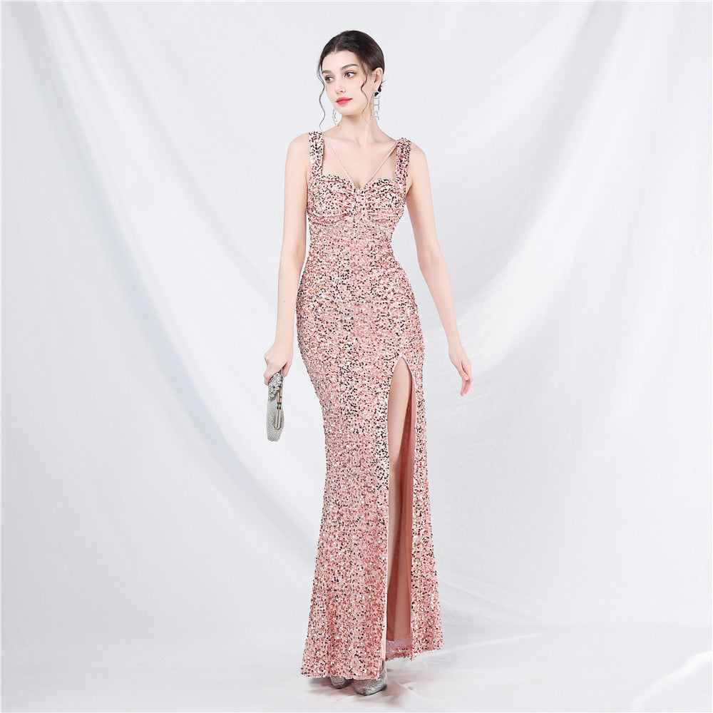 The new celebrity star stunning the audience handmade beaded long evening dress