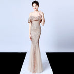 Polyester thread, fringed beads, fishtail banquet, elegant temperament, annual meeting host, car model party dress, female autumn