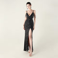 New deep V suspender sequined fishtail evening dress beaded decorative sexy night banquet dress