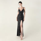 New deep V suspender sequined fishtail evening dress beaded decorative sexy night banquet dress