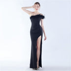 New craftsmanship Order ostrich hair party dinner performance etiquette evening dress