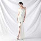New art bag buckle handmade ostrich hair satin long evening dress
