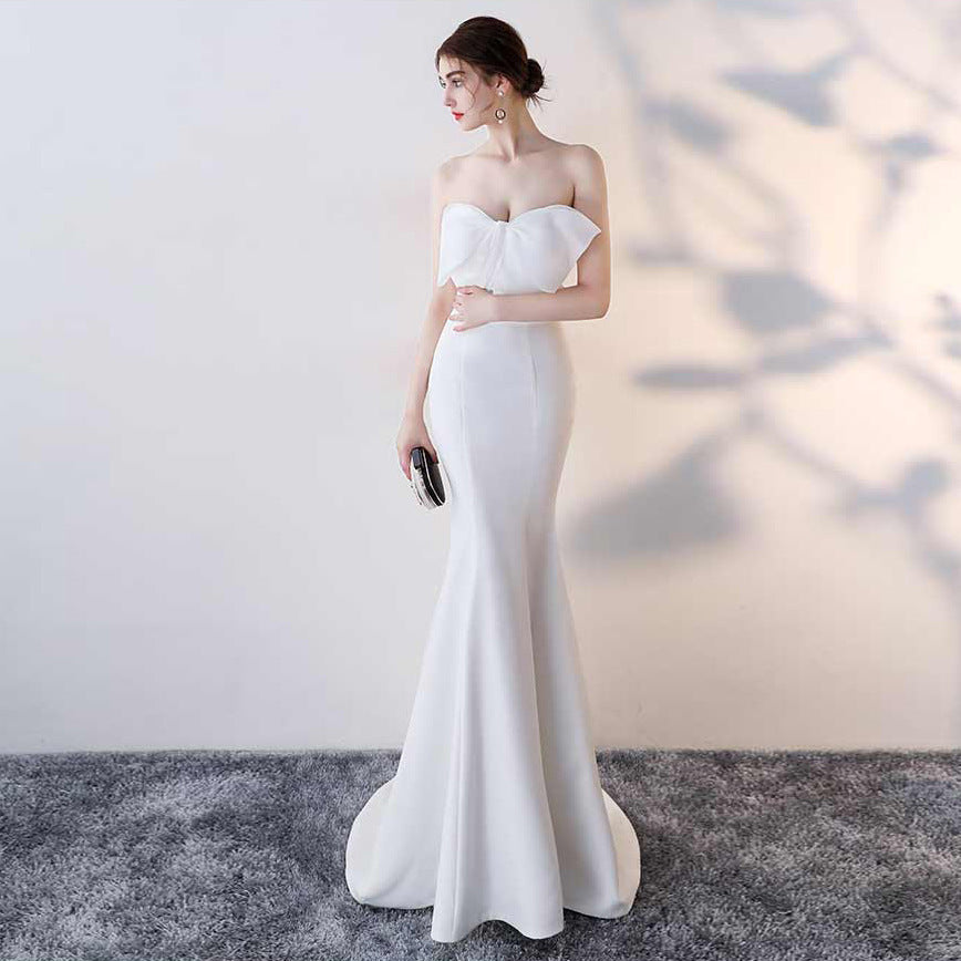 Evening dress long new sexy banquet host tube top fishtail thin short dress women