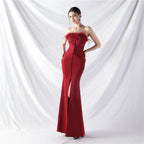 New art bag buckle handmade ostrich hair satin long evening dress