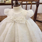 Vestido de comunión con lazo y mangas abullonadas estampado para niña de las flores 