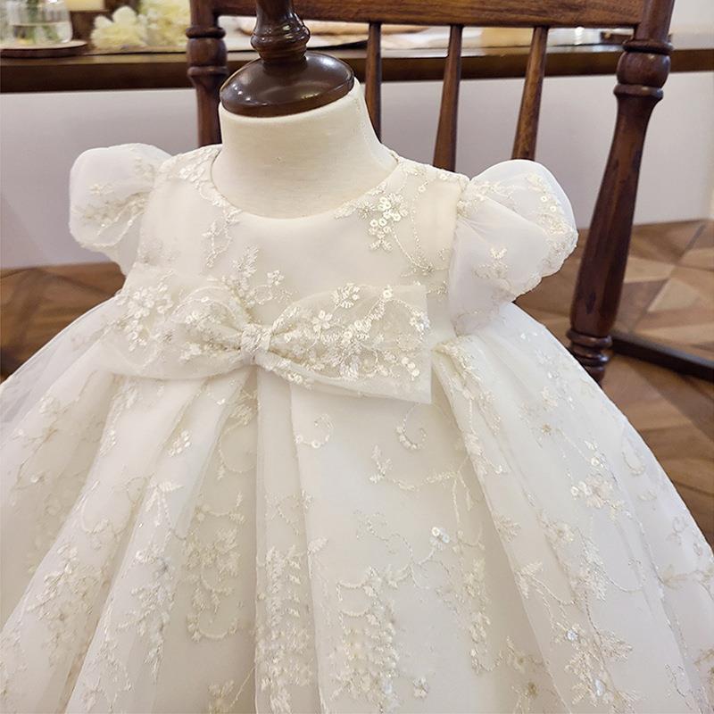 Vestido de comunión con lazo y mangas abullonadas estampado para niña de las flores 