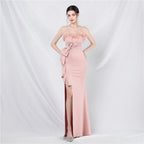 Craft Flower Order Ostrich Hair Off-Shoulder Tube Top Dinner Celebration Wedding Dress