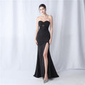 New fish bone waist setting satin cloth scratching wrinkle high-end tube top trailing evening dress