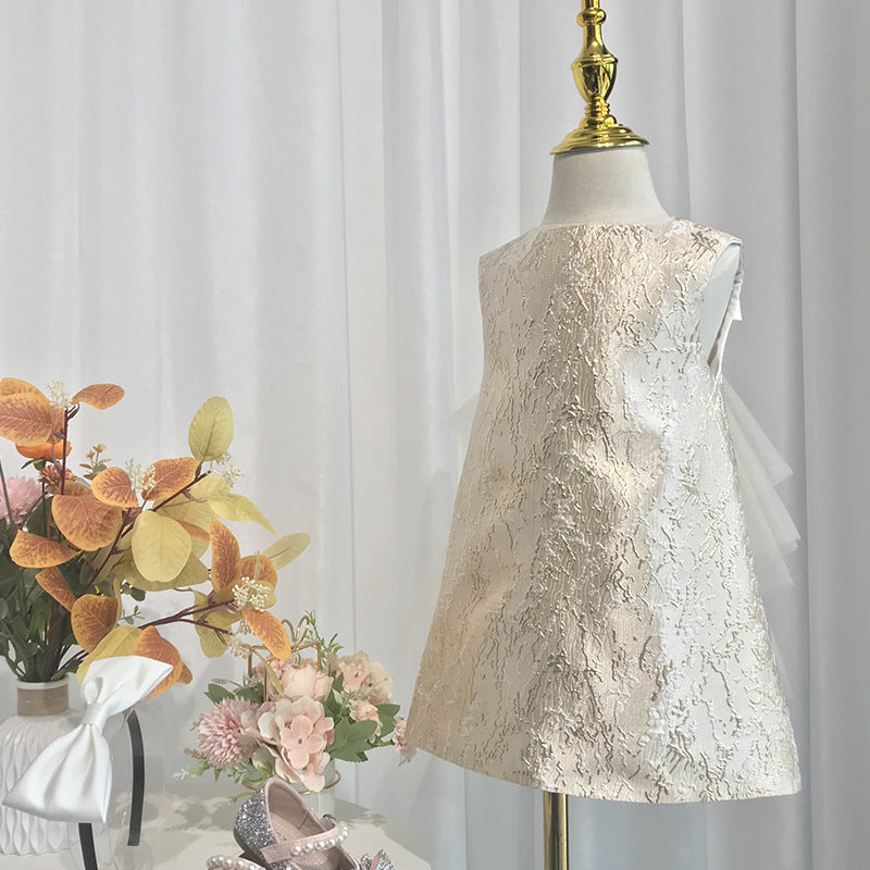 Elegantes Champagner-Paillettenkleid für Babys und Kleinkinder, ideal zur Erstkommunion oder als Prinzessinnenkleid aus Netzstoff für Neujahr 