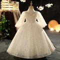 Kommunionkleid für Mädchen, langärmelig, Paillettenkleid, Blumenmädchenkleid, Festkleid für Prinzessinnen 